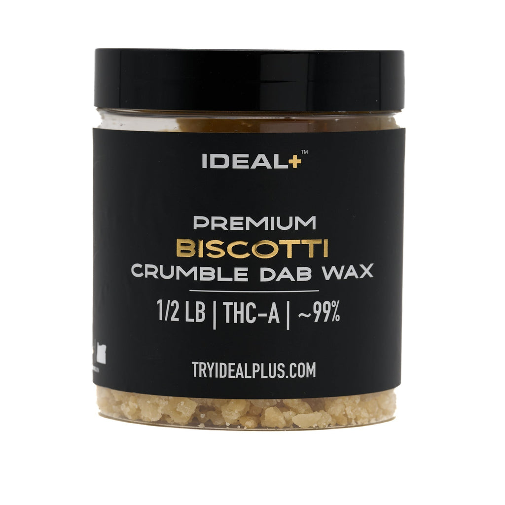 Jar of Biscotti 94.67% THCa Crumble Dab Wax showcasing premium THCa crumble dab