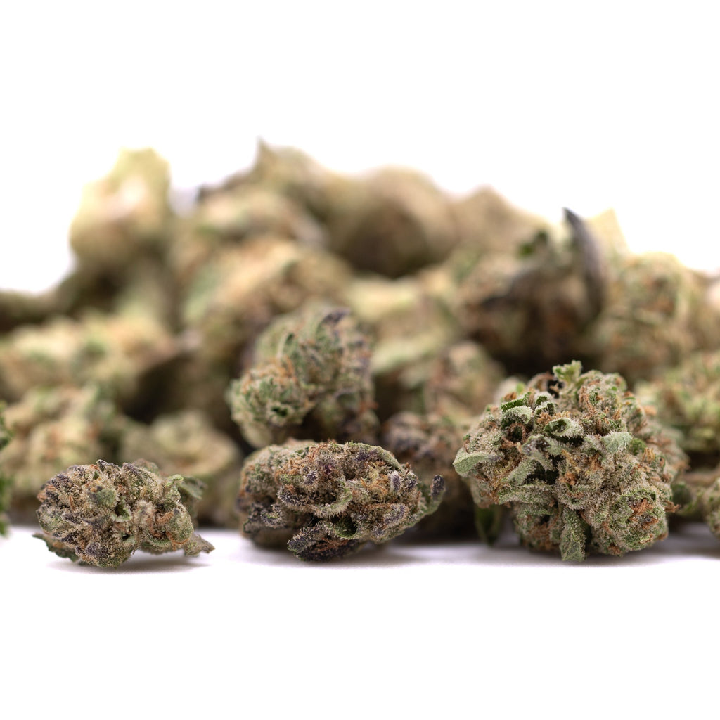 Premium DEA-4 THCa greenhouse smalls hemp flower buds with green and brown hues